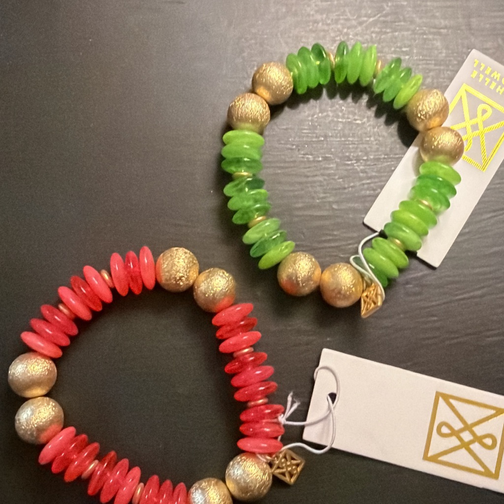 Gold And Green Beaded Bracelet Set